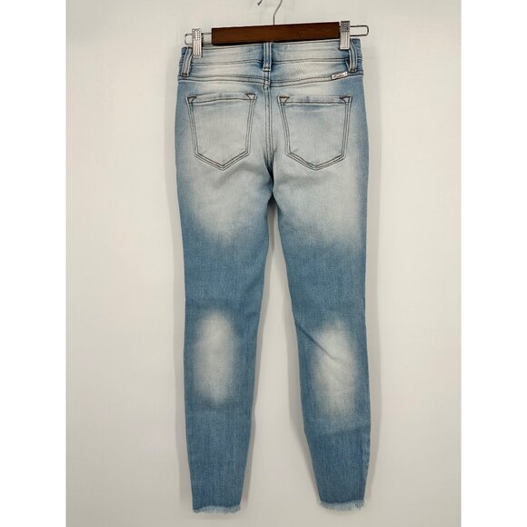Kancan Mid Rise Ankle Skinny Jeans Women 24 Light Wash Distressed Stretch - Picture 4 of 9